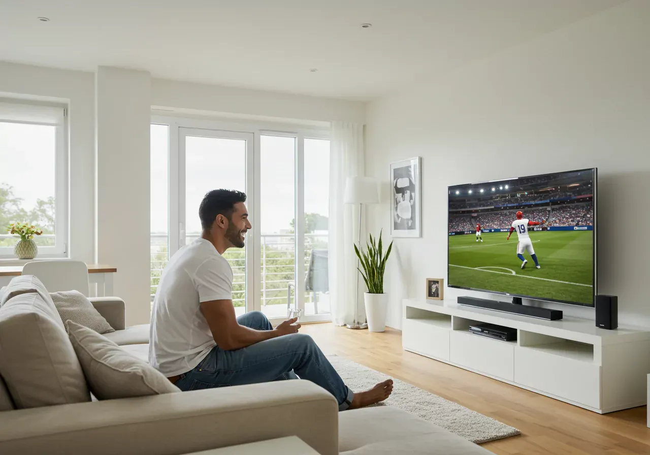 Man watches sports in living room